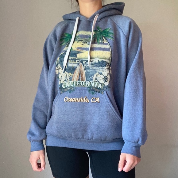 Oceanside California Graphic Blue Hooded Sweatshirt - Picture 6 of 8